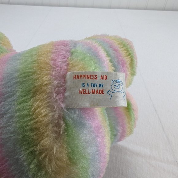 Well Made Pastel Rainbow Striped Teddy Bear Plush 12" Stuffed Animal 1984 - Picture 9 of 10